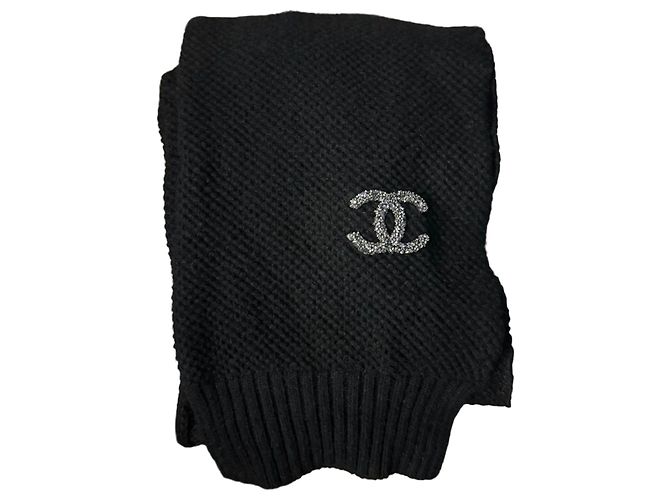 Chanel sciarpa con logo CC in lana nera