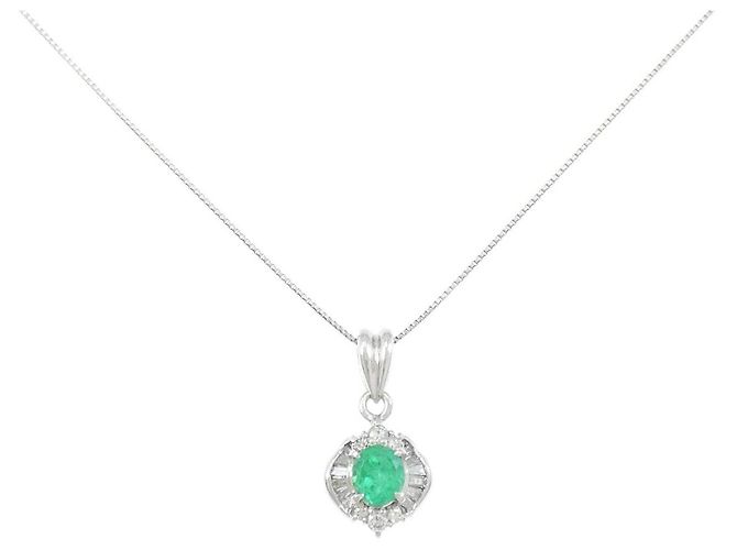 Autre Marque Pt900 Pt850 Smaragd Diamant Halskette