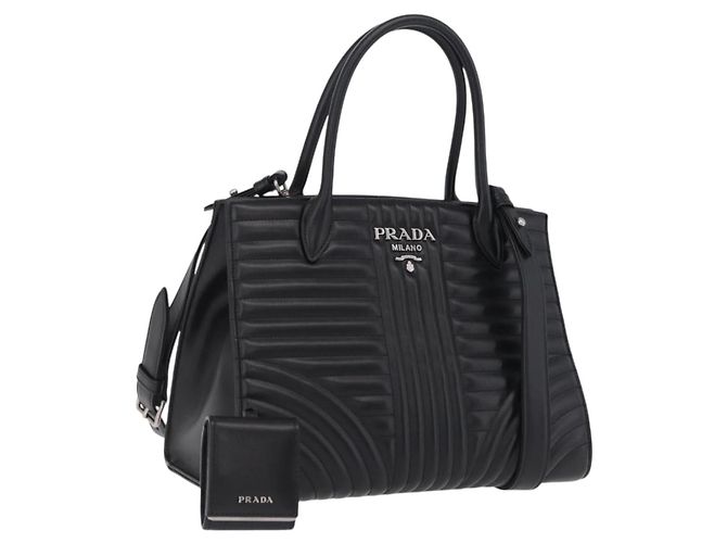 PRADA Hand Bag Leather 2way Black Silver