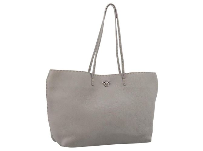 FENDI Celeria Carla Tote Bag Leder Grau Silber