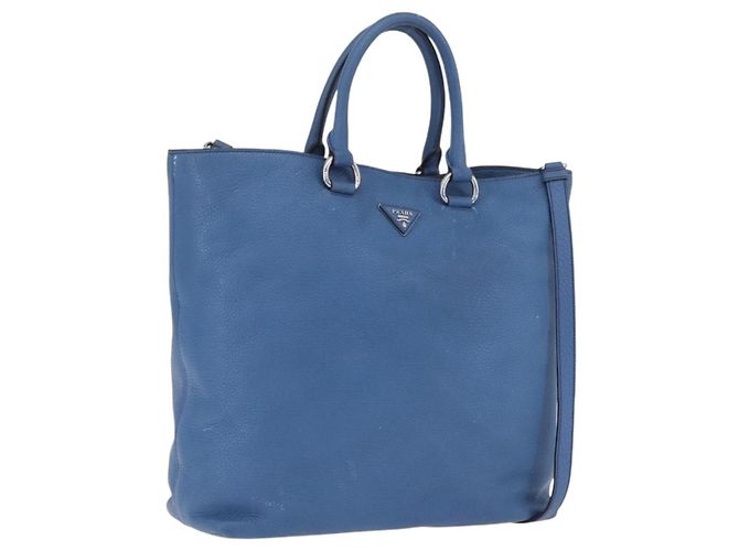 PRADA Tote Bag Leather 2way Blue Silver