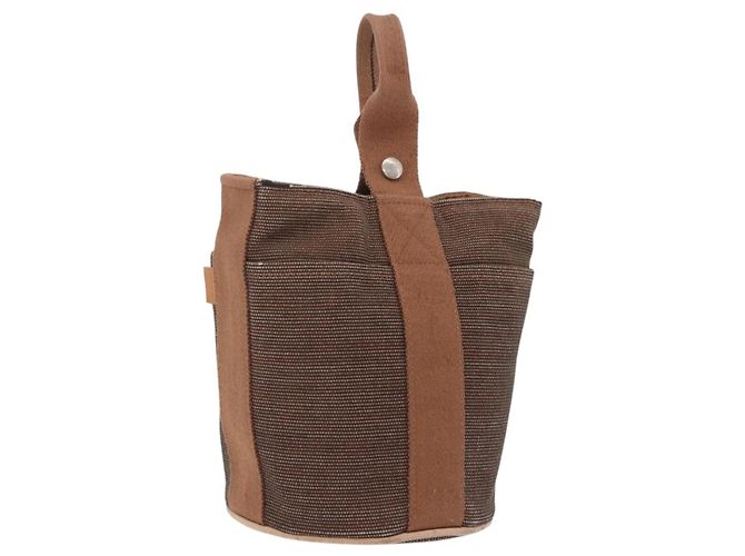 Hermès HERMES Sakso PM Hand Bag Canvas Brown Silver