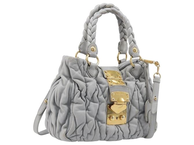 Miu Miu Handtasche Leder 2way Grau Gold