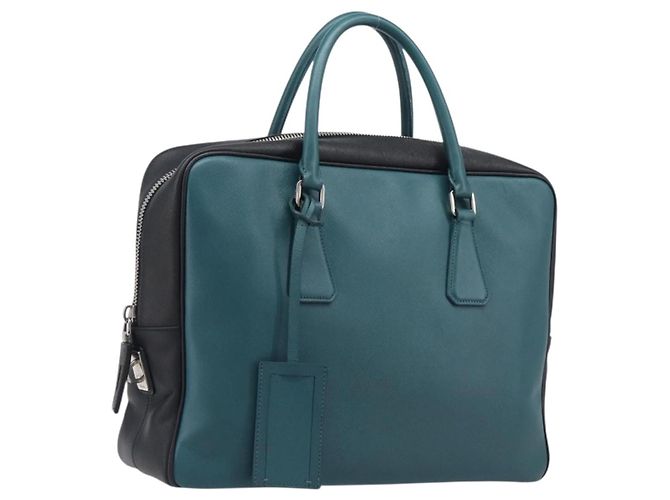 PRADA Handtasche Saffiano-Leder Schwarz Smaragdgrün