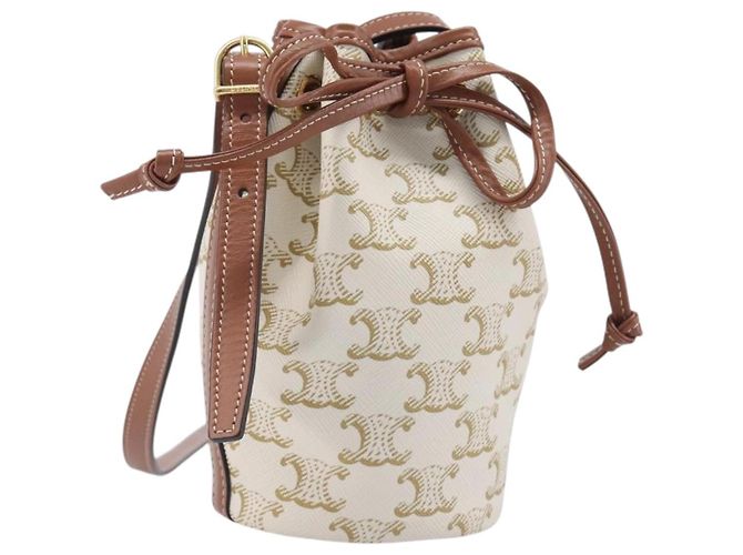 Céline CELINE Bolsa de Ombro Triomphe PVC Couro Branco Tom Dourado