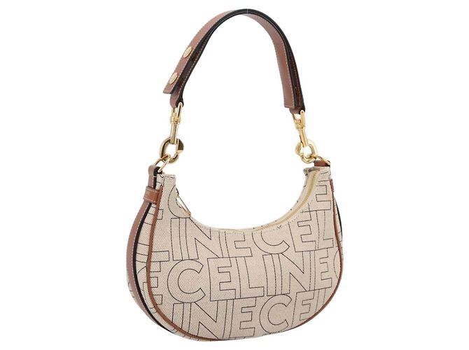 Céline CELINE Medium Ava Shoulder Bag Canvas Beige Gold Tone
