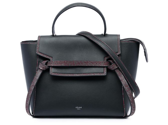 Belt Bag Céline Bolsa Cinto Celine em Micro Pele de Bezerro Grão Preto com Costuras