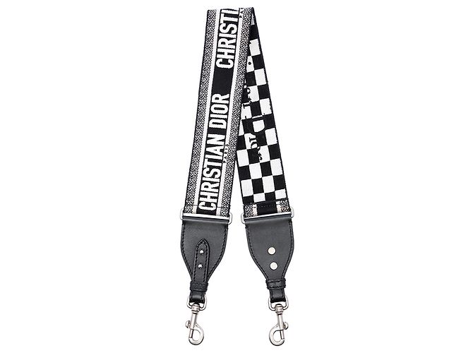 Dior Black Canvas Logo Embroidered Shoulder Strap