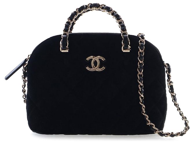 Clutch Coco em veludo acolchoado preto Chanel com corrente
