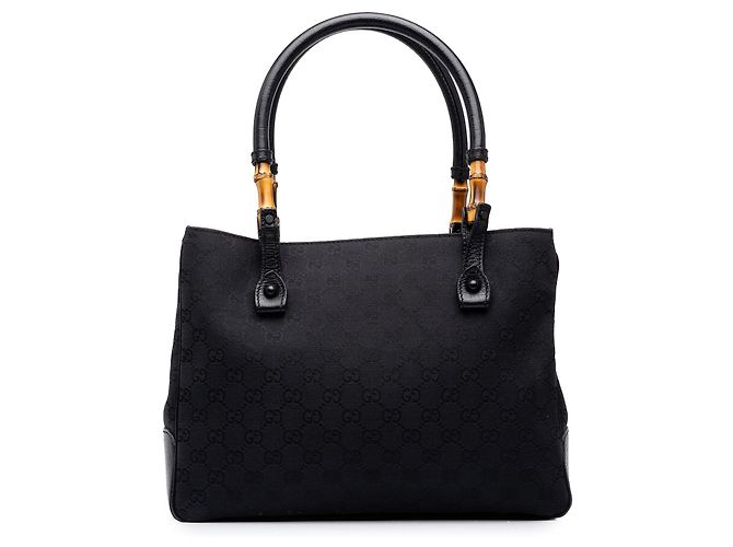 Bamboo Borsa Tote Gucci in canvas GG nero e bambù