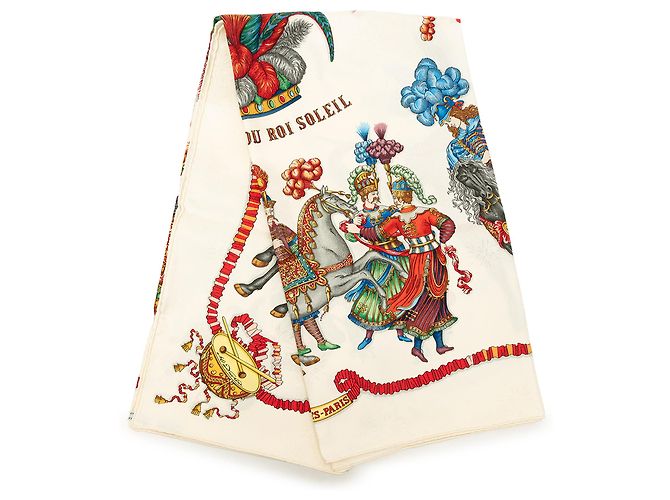 Lenço de seda Hermès White Les Fetes du Roi Soleil 90