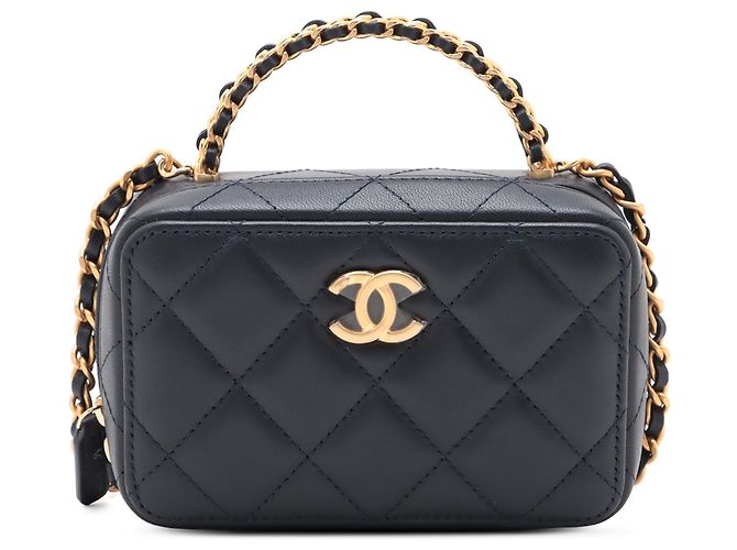 Mala Vanity Chanel Blue Mini CC Quilted Lambskin com alça e corrente