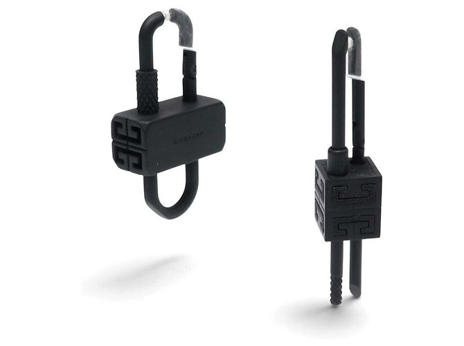 NEW GIVENCHY LOCK ASYMMETRIC MATTE BLACK EARRINGS