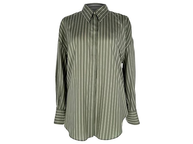 Camicia a righe Brunello Cucinelli in seta olive