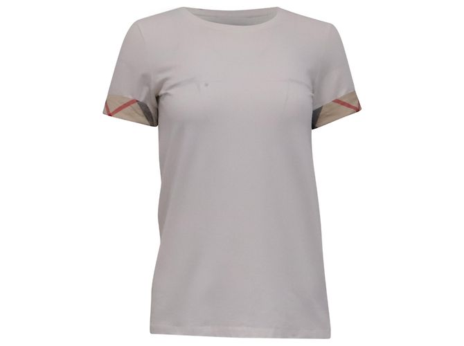 Camiseta Burberry Check Cuff de algodón blanco