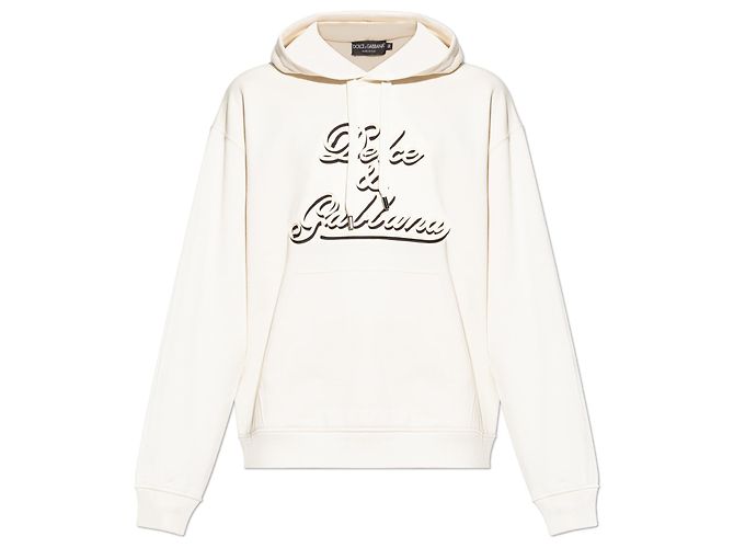 Dolce & Gabbana Logo Hoodie Weiß Creme Baumwolle
