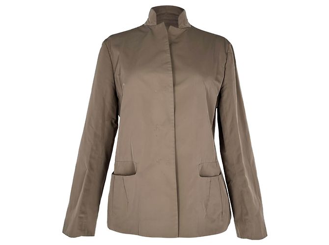 Jil Sander Hidden-Buttoned Blazer with Pockets in Brown Polyester