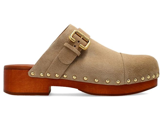 Chloé Jeannette Clogs Beige Suede and Brown Leather