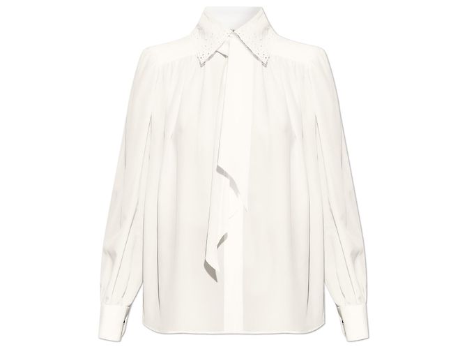Camisa Chloé de seda com colarinho bordado em openwork