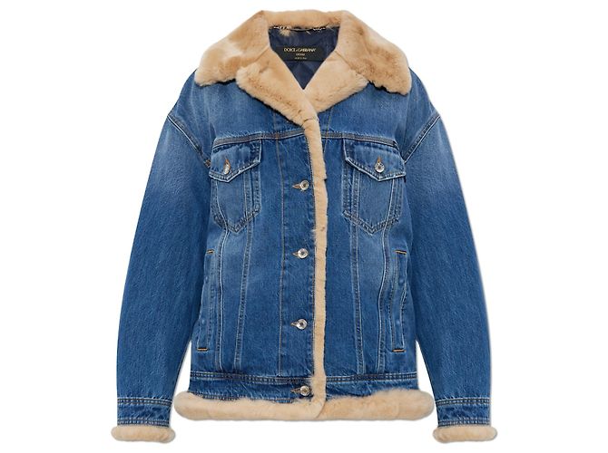 Dolce & Gabbana Denim jacket finished with rabbit fur