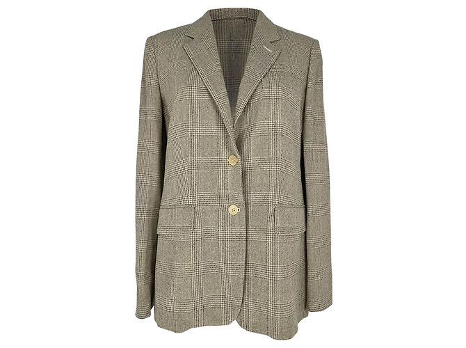 Max Mara Plaid Single-Breasted Blazer Beige Wool