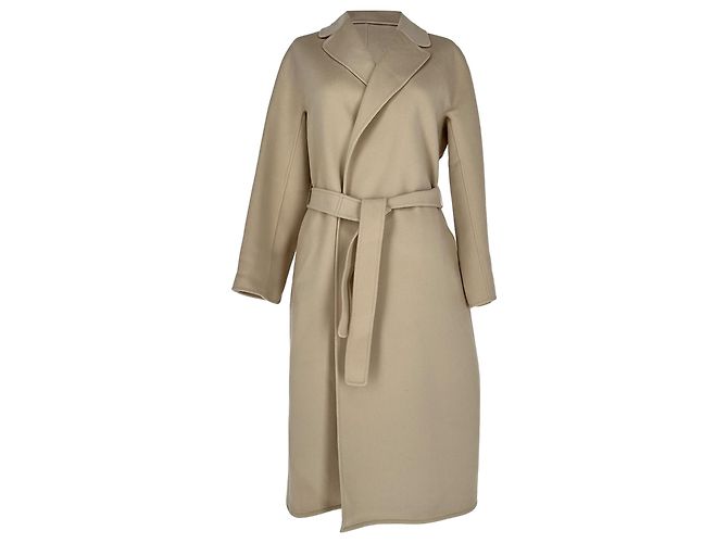 'S Max Mara Belted Coat in Beige Wool