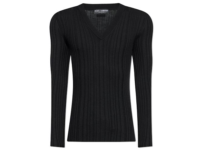 Dolce & Gabbana Black Wool V-neck Sweater