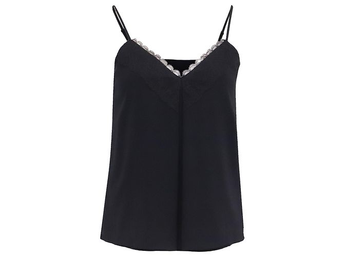 Regata de seda preta com acabamento em renda Alice + Olivia