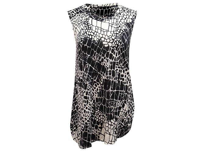Vince ärmelloses Top mit Krokodil-Print aus Viskose in Schwarz und Weiß
