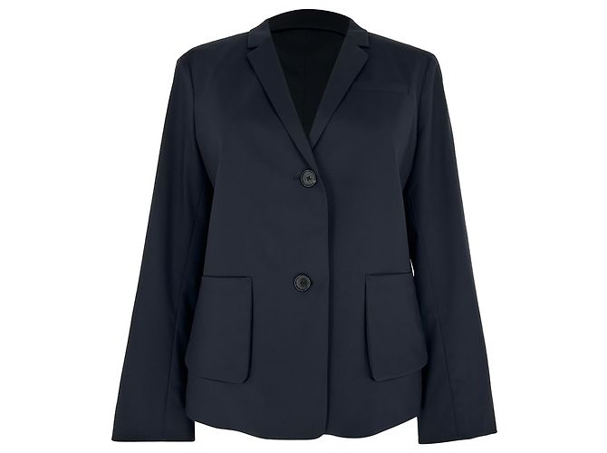 Jil Sander Single-Breasted Blazer with Pockets in Navy Blue Wool