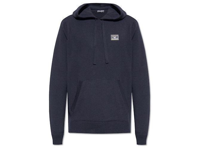 Dolce & Gabbana Woll-Kaschmir Kapuzenpullover in Navy Blau