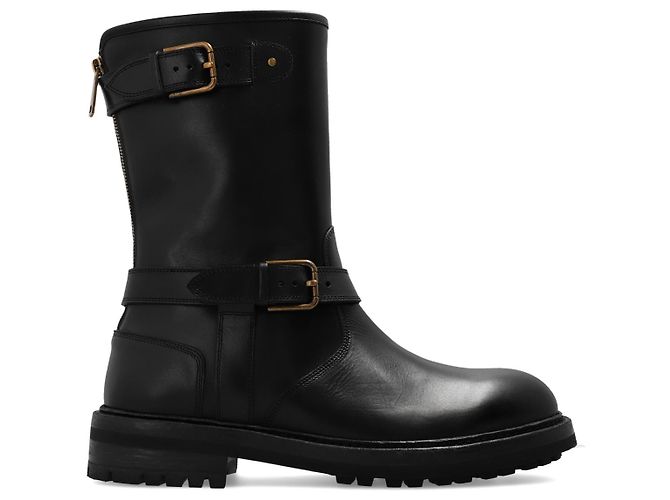 Dolce & Gabbana Black Leather Biker Boots