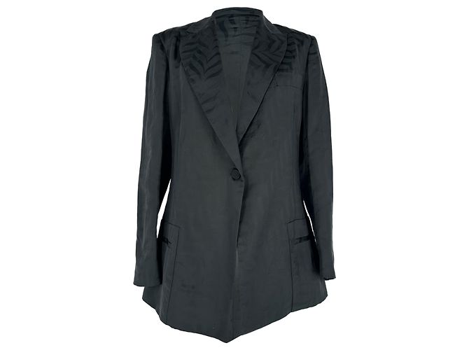 Blazer Gucci de jacquard abotoado simples em seda preta