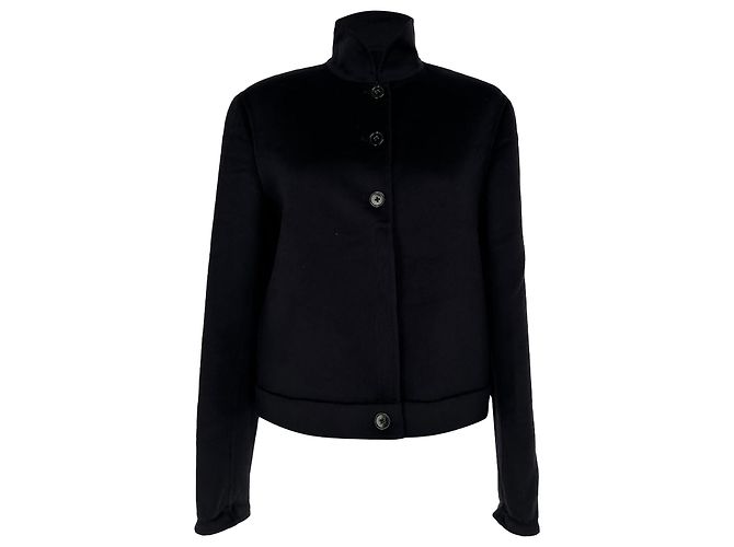 Jil Sander Collared Buttoned Jacket in Black Angora