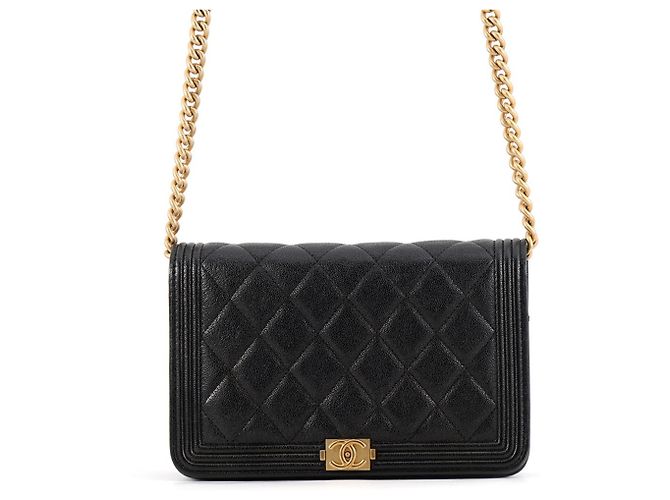 Bolsa de Ombro Chanel em Pele de Bezerro Grão Preto