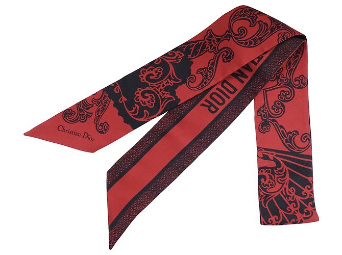 Lenço de seda vermelho e preto Christian Dior