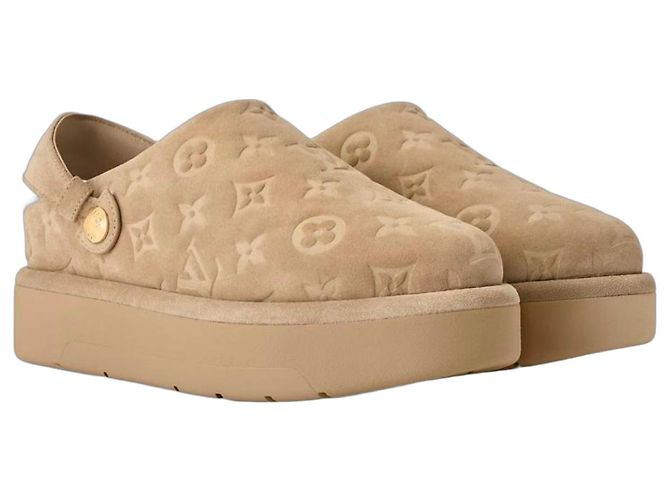 Louis Vuitton Monogram Suede Shearling Lined Clogs