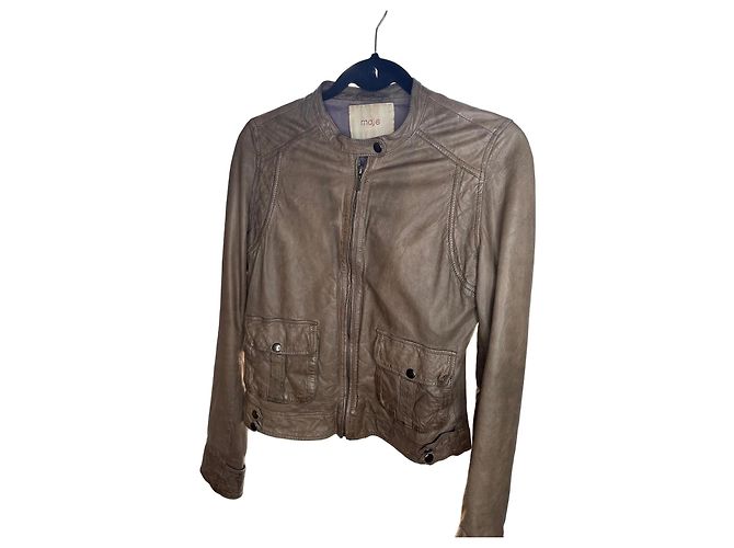 Maje Lederjacke taupe