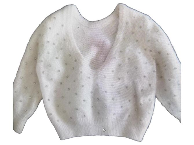 Ba&Sh Weißer Angora-Pullover mit Strasssteinen