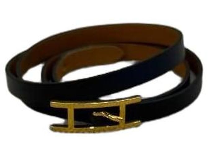 Hermès Bracciale Small Double Tour Pelle Nero Oro