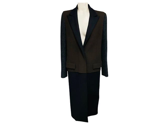 Lanvin Brown / Black / Charcoal Grey Wool Coat