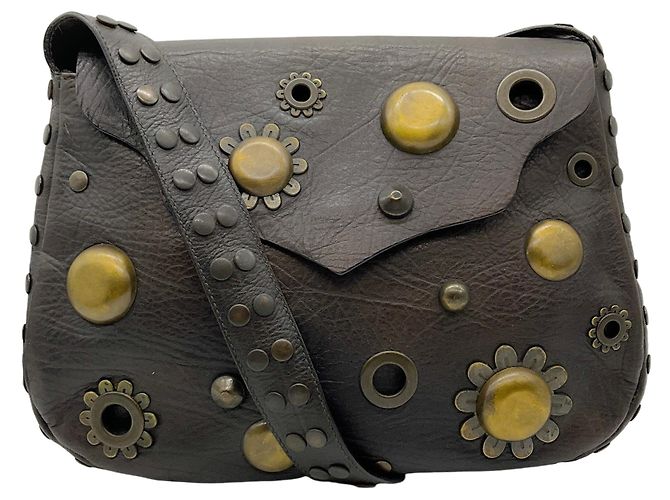 Borsa a tracolla Marni in pelle marrone con occhielli