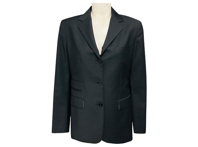 Autre Marque Diane Firsten Charcoal Grey Three Button Wool and Mohair Blazer