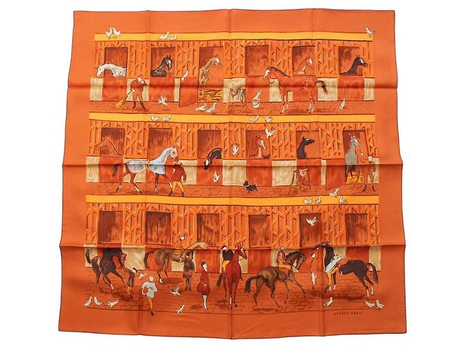 Pañuelo de seda Hermès Les Boxes 90 Naranja