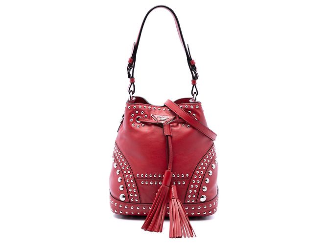 Borsa a secchiello Prada Small Soft Calf Studded rossa