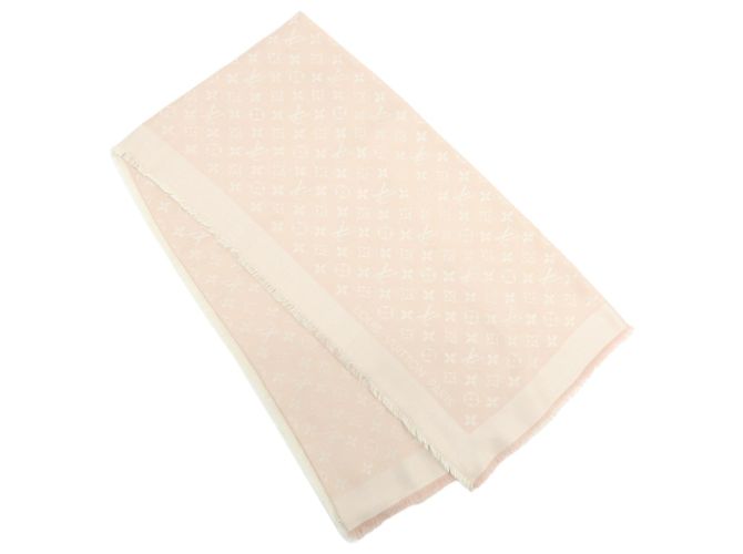 Cachecol Xale de Lã e Seda Monogram Louis Vuitton Rosa Claro