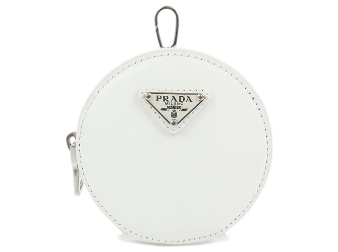 PRADA Triangle Logo Leather Mini Pouch Coin Case White 1TL431