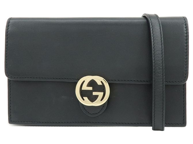 GUCCI Borsa a spalla e tracolla in pelle Interlocking G Nera 369664