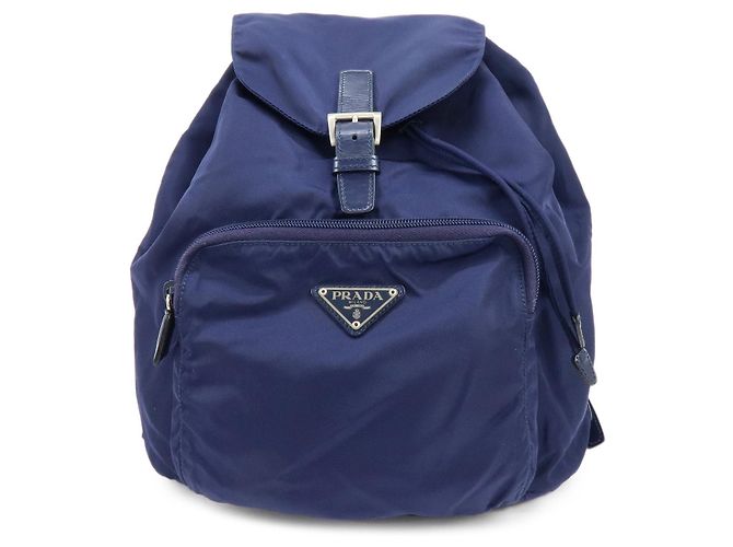 Zaino PRADA in nylon e pelle con logo Triangle Navy B4650F