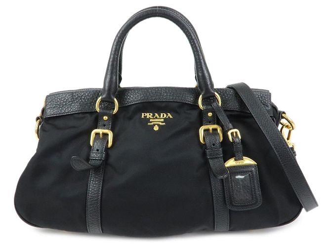 Borsa a spalla e a mano 2Way in nylon e pelle con logo PRADA Nera BN2032